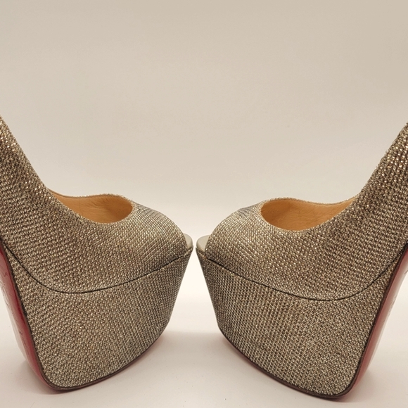 Christian Louboutin Metallic Glitter Lady Peep Pumps Ultra high heels Size 38.5 - Picture 5 of 13